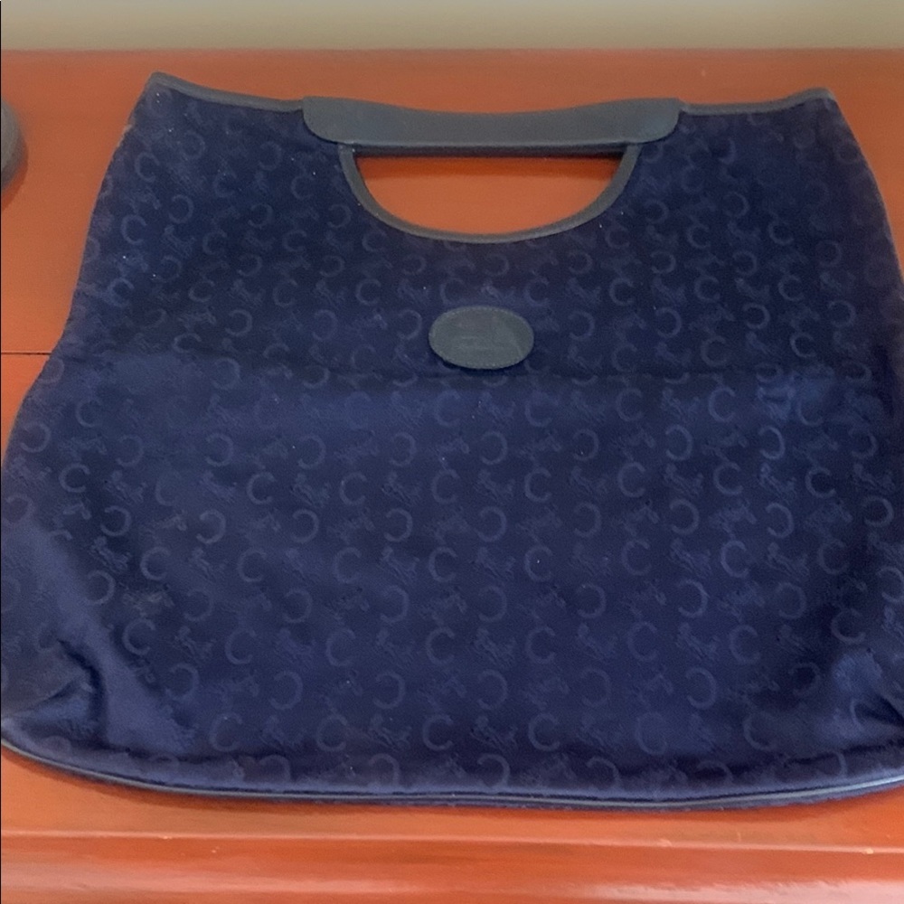 Celine Navy Blue canvas Tote with Integrated Handle